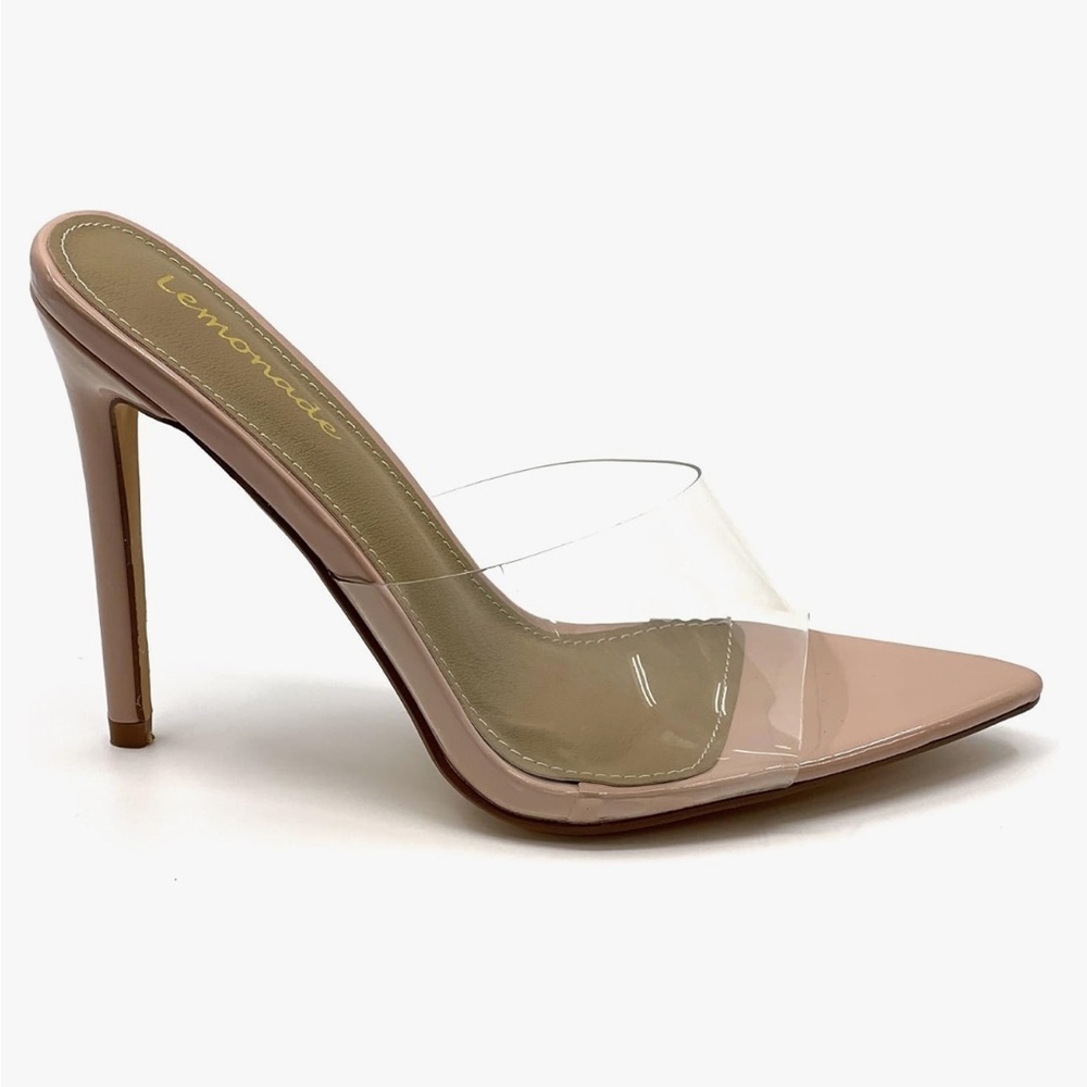 Olivia Jaymes Echo Women's Pointy Open Toe Clear Mules Heel Taupe Size 7 - Picture 6 of 13